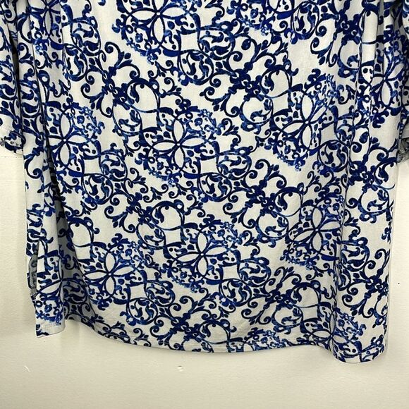 Chico’s TRAVELERS CLASSIC Off-The-Shoulder Top paisley Blue & White size L - Picture 5 of 16